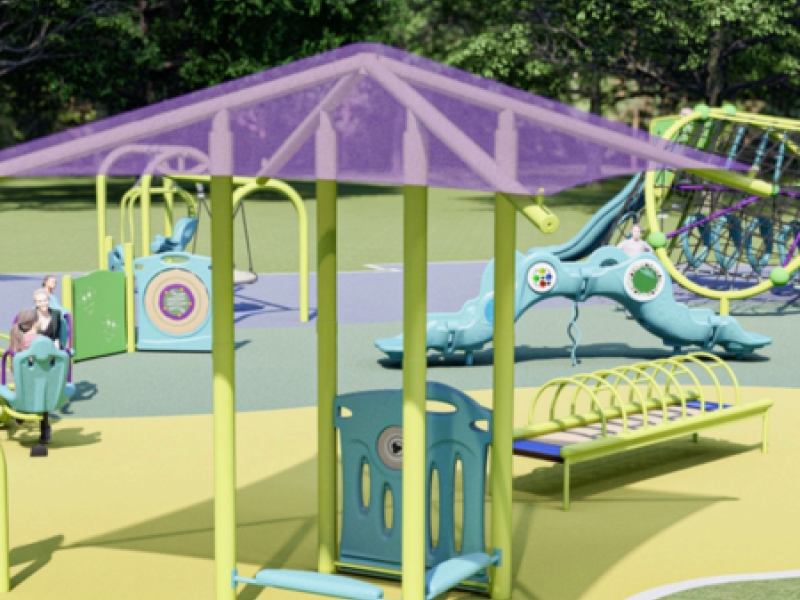 Beryl Park East_Website Renderings close up of colorful shade structure