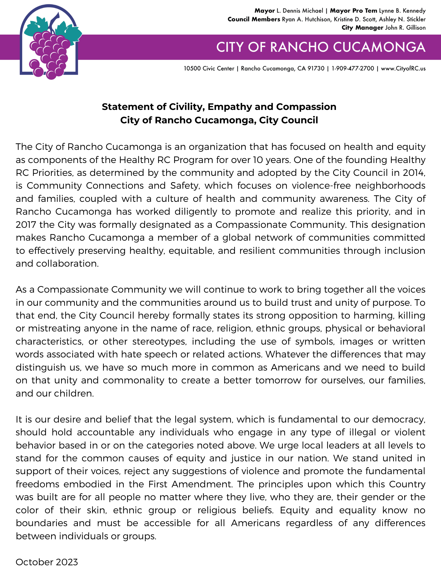 City Council Statement of Civility