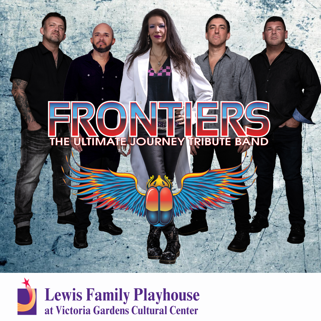One woman and Four men standing behind the Frontiers logo