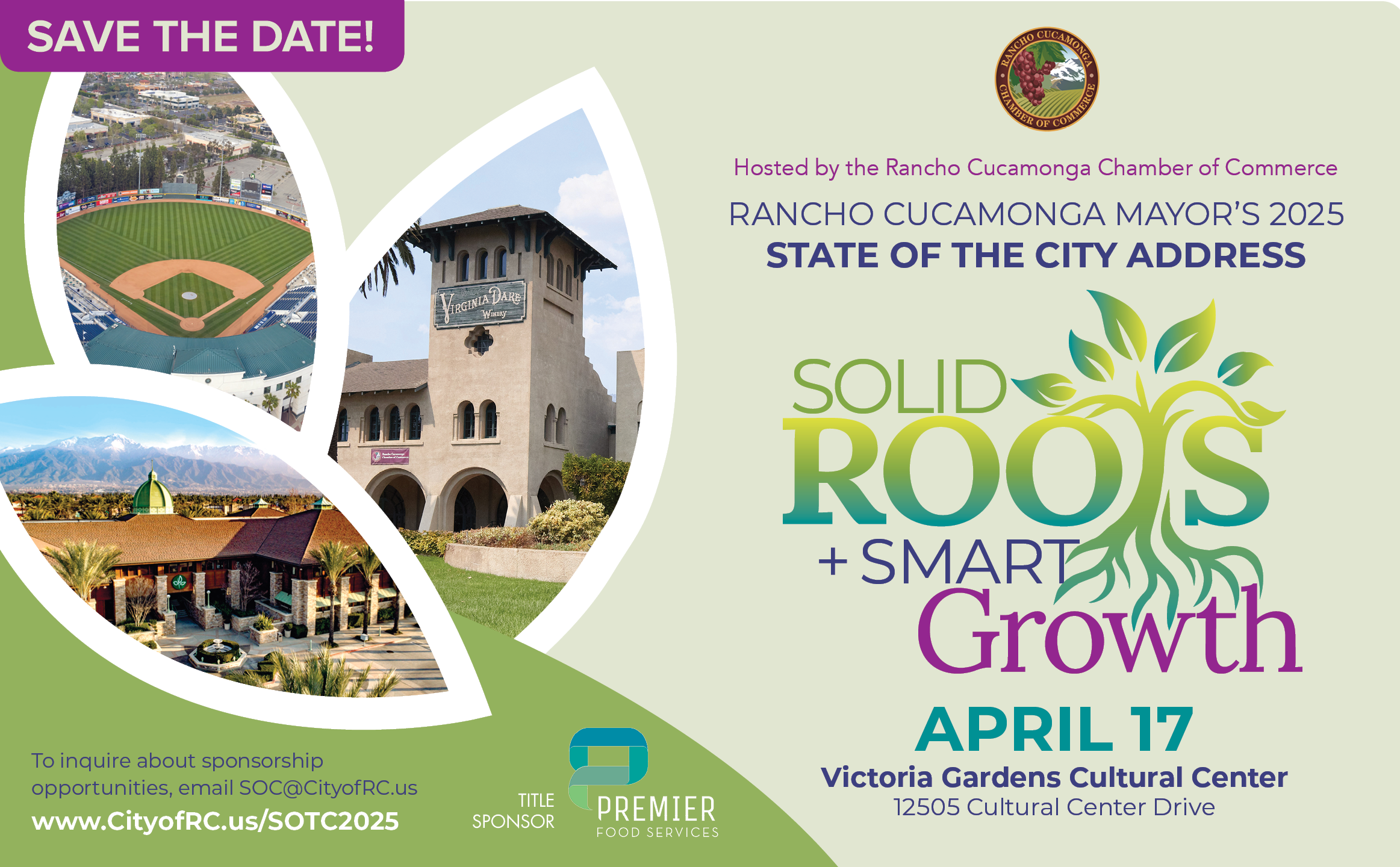 2025 State of the City Address Save the Date graphic with images of buildings in Rancho Cucamonga