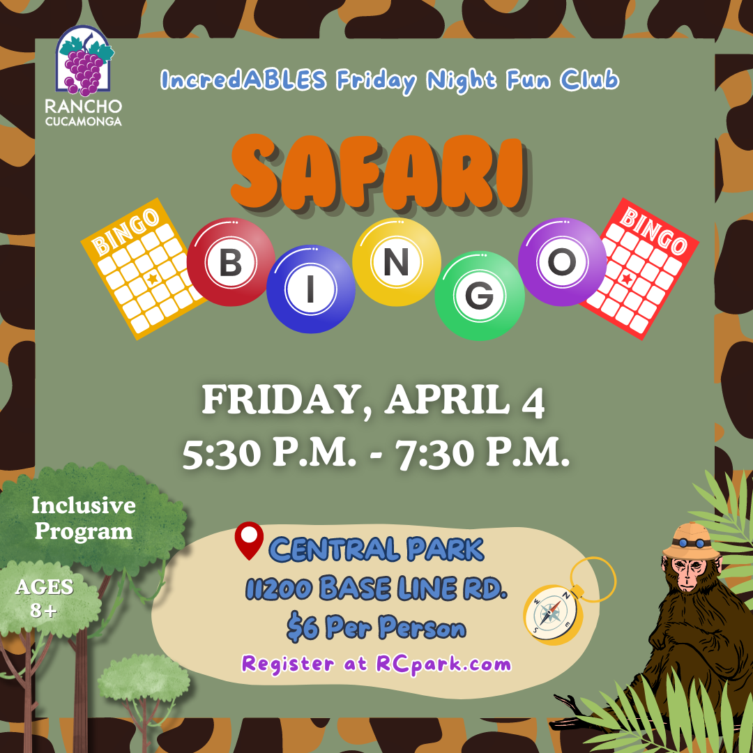 Jungle themed flyer, IncredABLES Safari Bingo