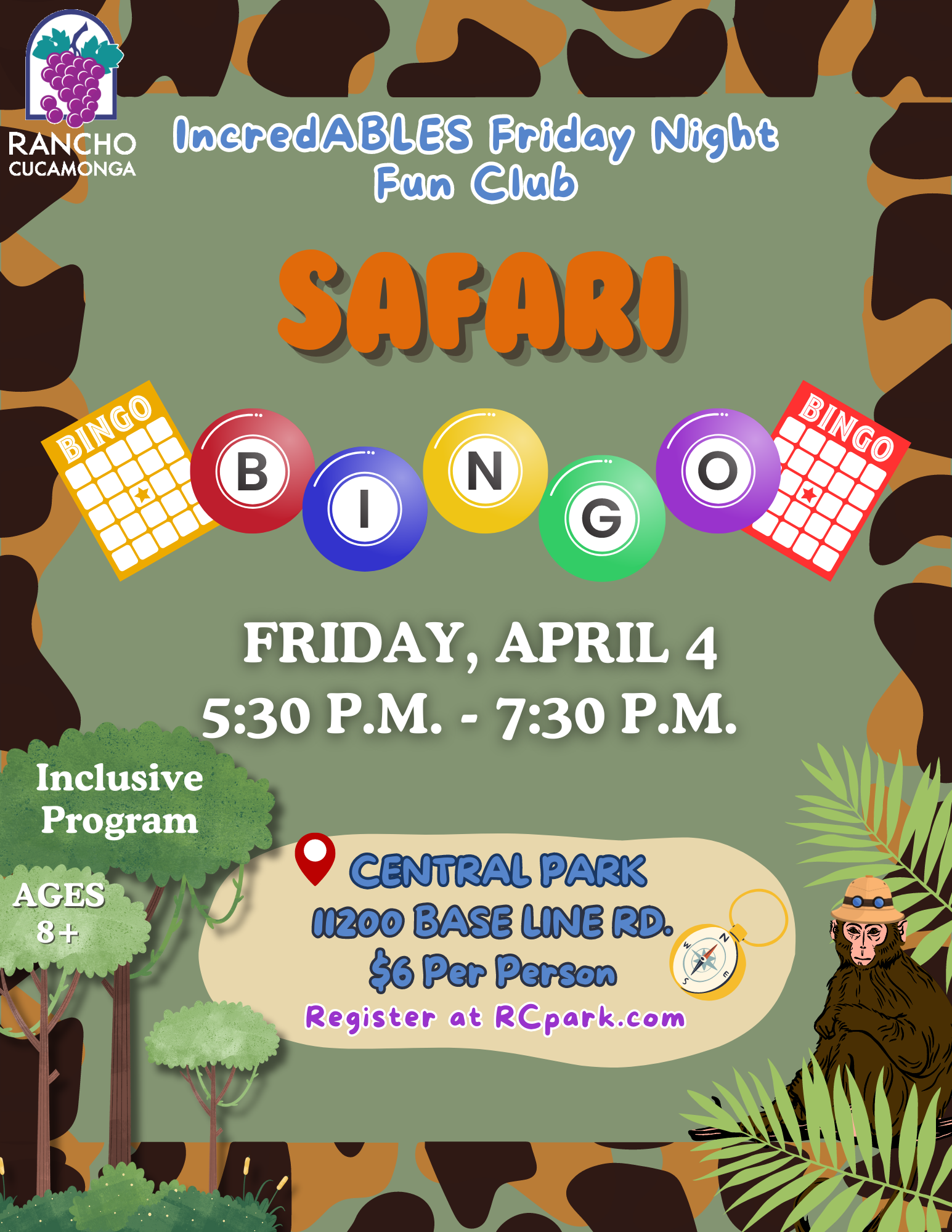 safari aesthetic bingo flyer for inclusive programming