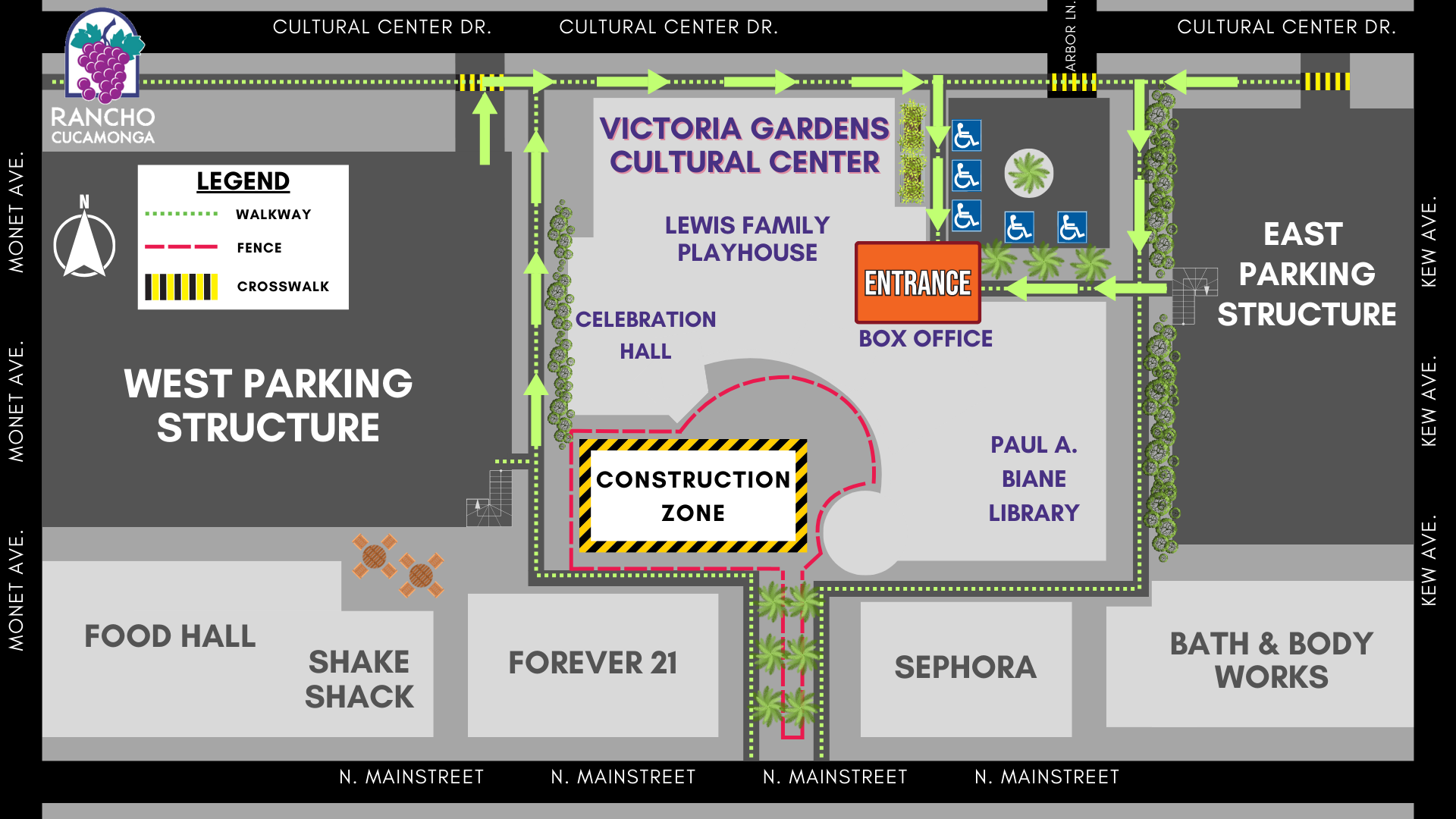 Victoria Gardens Cultural Center courtyard remodel wayfinding map