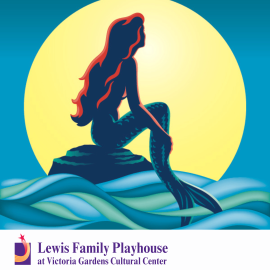 Red haired mermaid sitting on a rock. Lewis Family Playhouse at Victoria Gardens Cultural Center