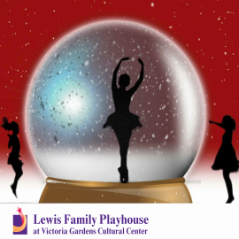 Silhouette of a Ballerina dancing in a snow globe surrounded by two jumping girls